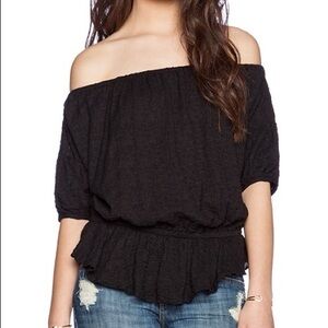 Free People Black Puff Sleeve Off-Shoulder Blouse